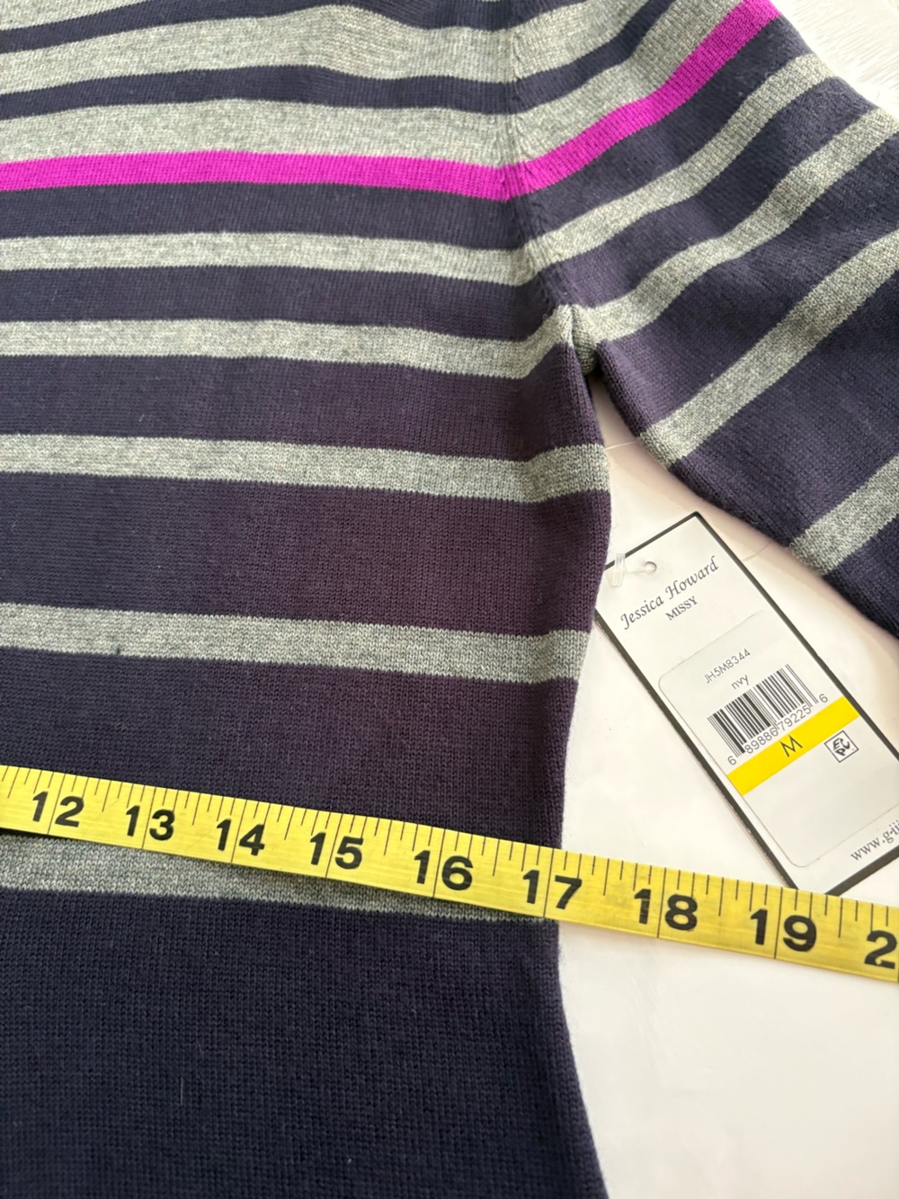 Jessica Howard  Navy Blue, Fuchsia Bright Pink & Gray Striped Knit Sweater Dress - Picture 12 of 12